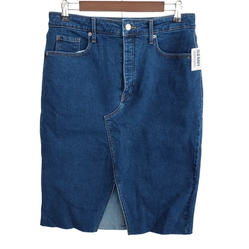 Old Navy | Blue Higher High-Rise Split-Front Denim Skirt Secret Slim Pockets 12